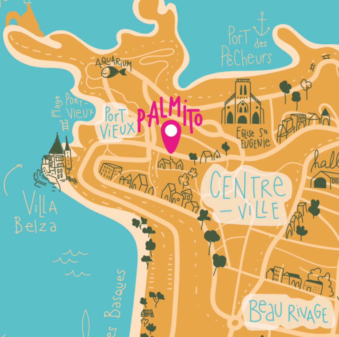 Carte Biarritz vers l'hôtel Palmito